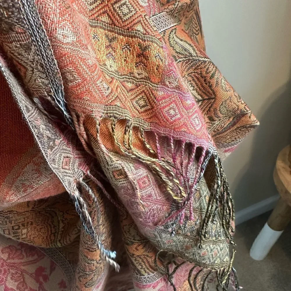 Pashmina Floral Print Fringed Wrap Scarf